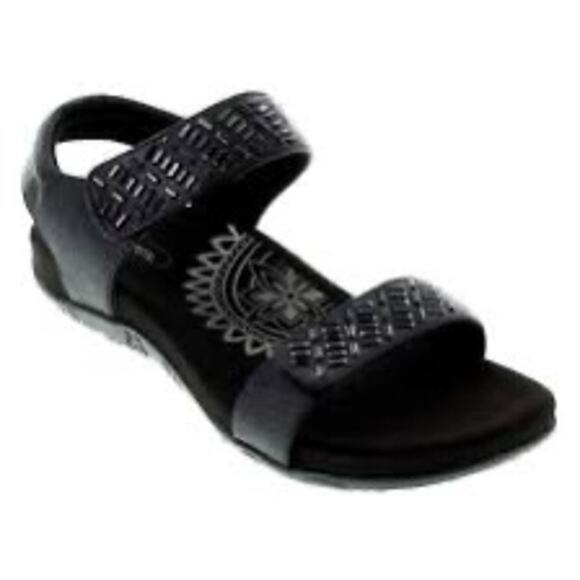 Aetrex US 8.5 Women's Black Synthetic Marcy Studded Ankle Straps Flat Sandals - Picture 1 of 12